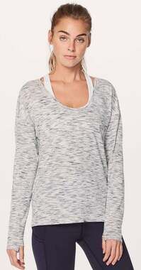 Lululemon Heathered White/Black Long Sleeve Scoop Neck